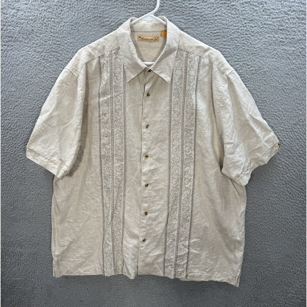 The Havanera Co Shirt Adult XL Tan Camp 100% Linen Beach Nautical Coastal Mens